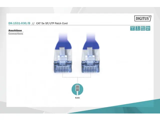 CAT 5e SF-UTP patchkabel Cu PVC AWG 26/7 Lengte 3m Blauw