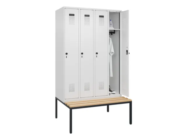 locker met bank,HxBxD 2120x1200x815mm,4vak,vak B 300mm,draaigrendel