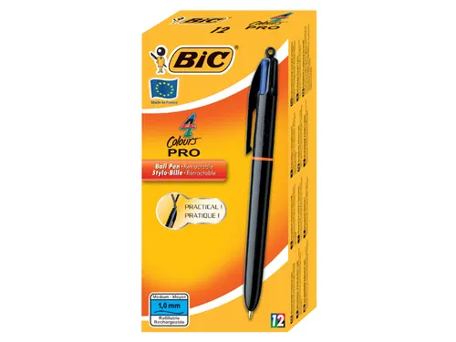 Balpen Bic 4kleuren Pro met ring medium zwart