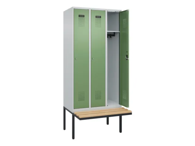 locker met bank,HxBxD 2120x900x815mm,3vak,vak B 300mm,cilinderslot