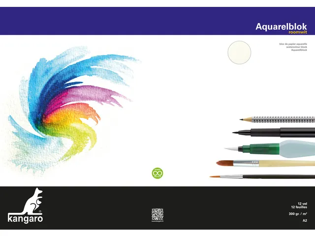 Blok aquarelpapier Kangaro A2 300g 12 vel roomwit 3 zijden verlijmd