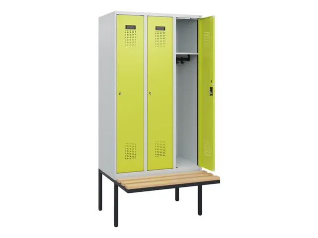 locker met bank,HxBxD 1950x900x815mm,3vak,vak B 300mm,cilinderslot