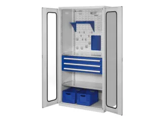 werkplaatskast,HxBxD 1950x1000x600mm,2xStalen bodem,3lade(n),RAL5010 - 1