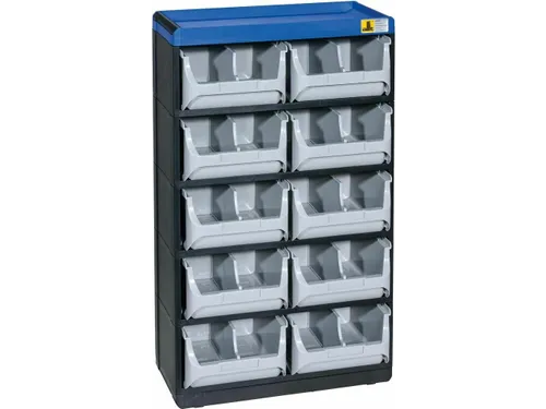 magazijnkast HxBxD 525x300x165mm 10laden behuizing zwart/blauw