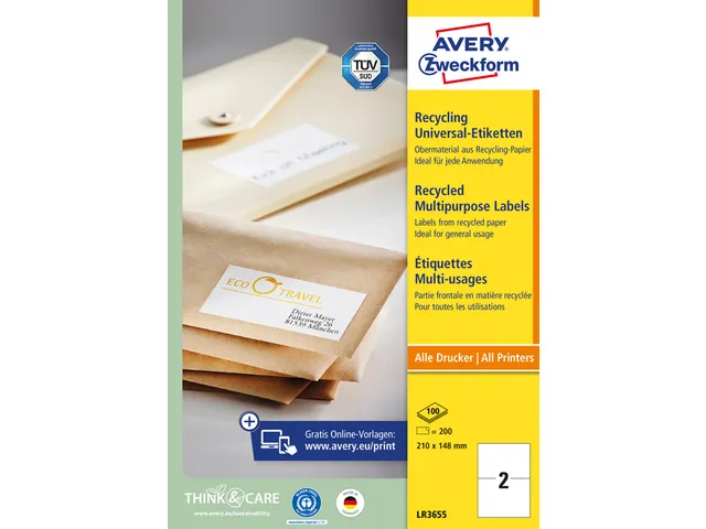 Etiket Avery Zweckform LR3655 210x148mm A5 recycled Wit 200 stuks