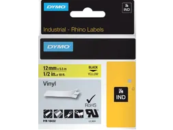 Labeltape Dymo Rhino 18432 12mmx5.5m Vinyl Zwart Op Geel
