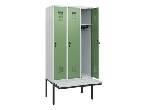 locker met bank,HxBxD 1950x900x815mm,3vak,vak B 300mm,draaigrendel