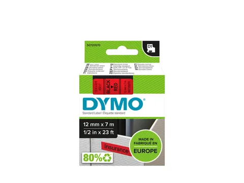 Labeltape Dymo 45017 D1 720570 12mmx7m zwart op rood