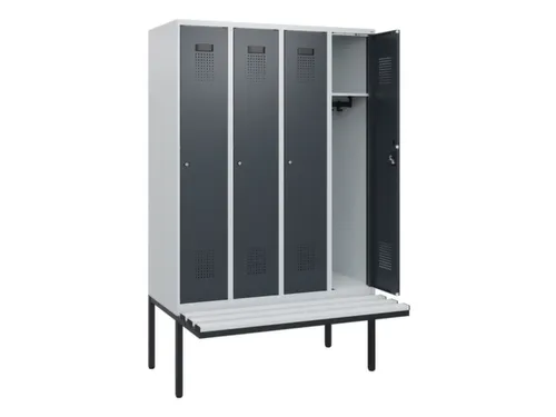 locker met bank,HxBxD 1950x1200x815mm,4vak,vak B 300mm,cilinderslot