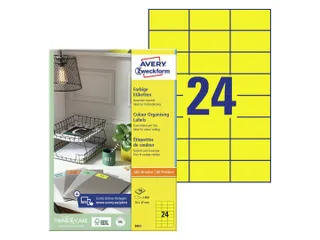 Gekleurd Etiket Avery Zweckform 70x37mm Geel 2400 stuks - 1