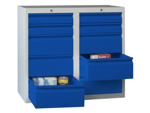 ladekast HxBxD 900x1000x500mm 10laden RAL7035 front RAL5010