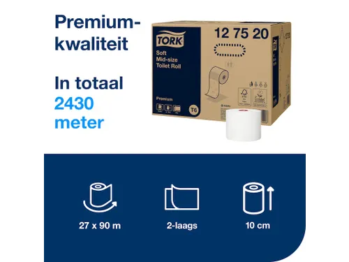 Toiletpapier Tork 2-laags Wit 127520 Compact T6