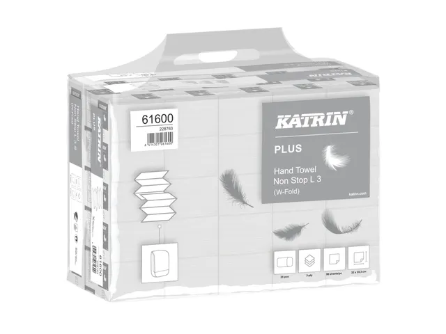 Handdoek Katrin Plus w-vouw 3-laags 203x320mm 25x90 vel wit 61600