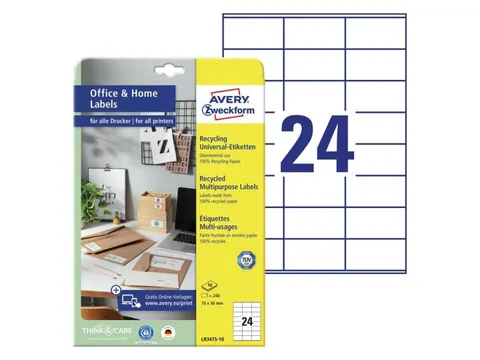 Etiket Avery Zweckform LR3475-10 70x36mm recycled wit 240 stuks