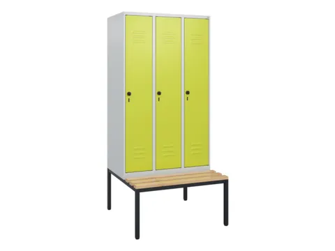 locker met bank,HxBxD 1950x900x815mm,3vak,vak B 300mm,draaigrendel