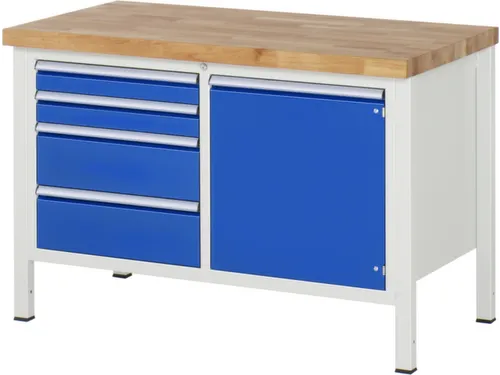 werkbank,HxBxD 840-1040x1250x700mm,beukblad,draagverm. 1250kg,4voeten
