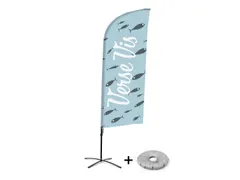Promotievlag Alu Wind complete set "Verse Vis" kruisvoet Zwart