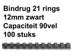 Bindrug Fellowes 12Mm 21-Rings A4 Zwart 100 Stuks