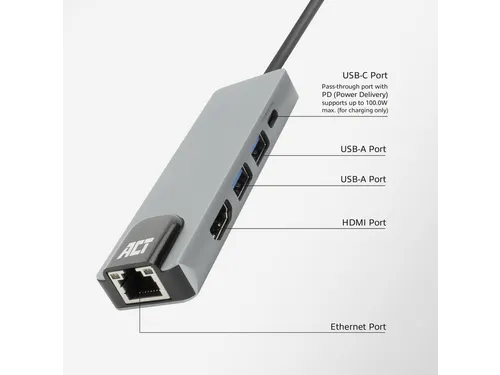 Dockingstation ACT USB-C 4K voor 1 HDMI monitor