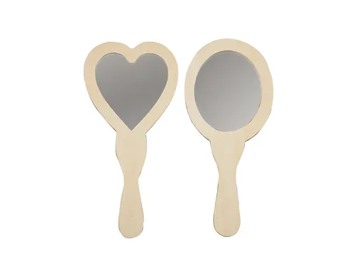 Handspiegel Creativ Company hart en ovaal 23-24cm hout 2 stuks