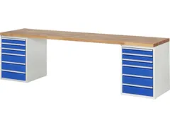 werkbank,HxBxD 890x3000x700mm,beukblad,draagverm. 750kg,2containers