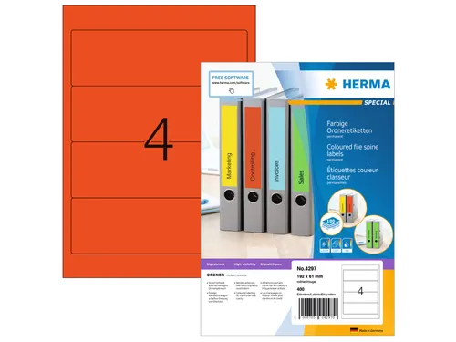 Herma 4297 Rugetiket 192x61mm Rood permanent klevend 400 stuks