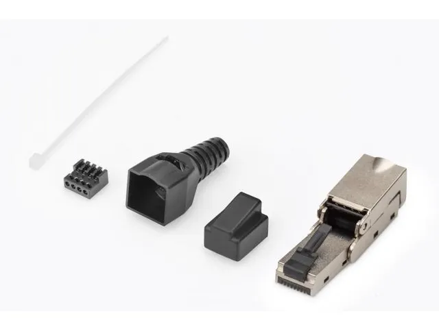 CAT 6A veldconnector haaks STP met stofkap knikbescherming