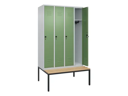 locker met bank,HxBxD 2120x1200x815mm,4vak,vak B 300mm,draaigrendel