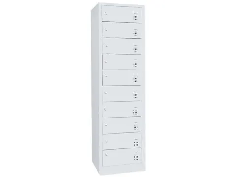 acculaadkast 1800x500x500mm 230V 10stekkerdozen/vakken front RAL7035