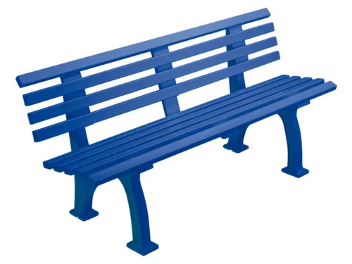 Kunststofbank 740x1500x380mm Zit H 440mm 9 Latten 2 Pootstellen Blauw