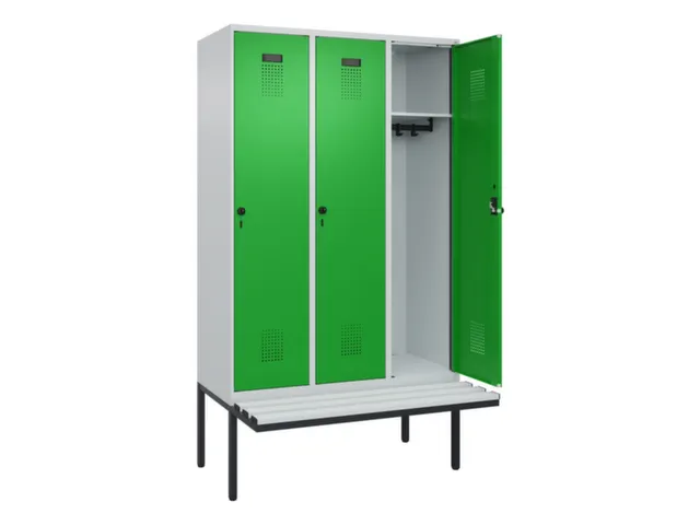 locker met bank,HxBxD 2120x1200x815mm,3vak,vak B 400mm,draaigrendel