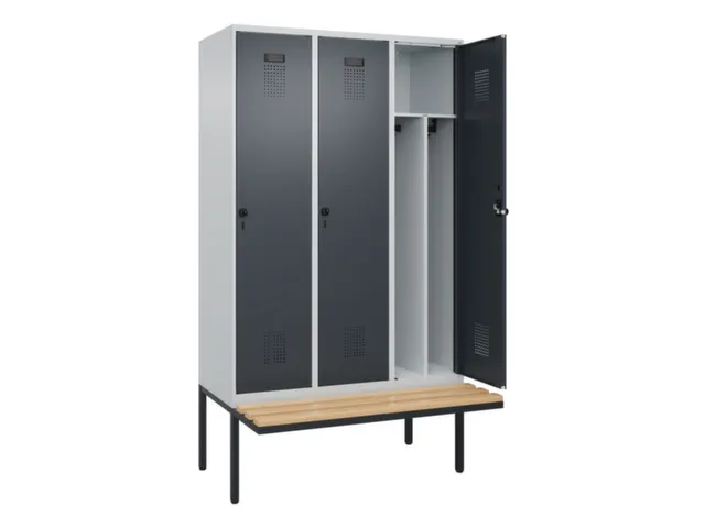 locker met bank,voor scheiding van kleding,HxBxD 2120x1200x815mm,3vak