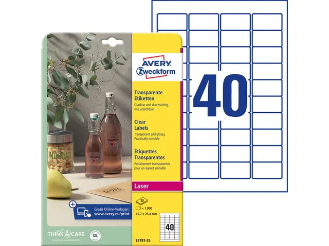 Etiket Avery L7781-25 45.7x25.4 transparant 1000st