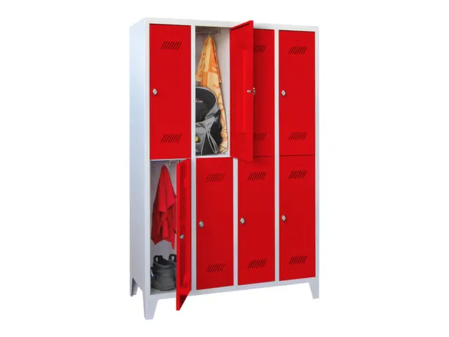 dubbeldekse locker,HxBxD 1850x1200x500mm,4x2vak.,RAL7035,front RAL3000