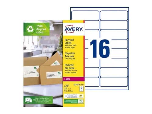 Etiket Avery LR7162-100 99.1x33.9mm Recycled Wit 1600 Stuks