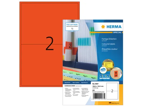 HERMA 4567 Gekleurde etiketten A4 199,6x143,5mm Rood 200 stuks