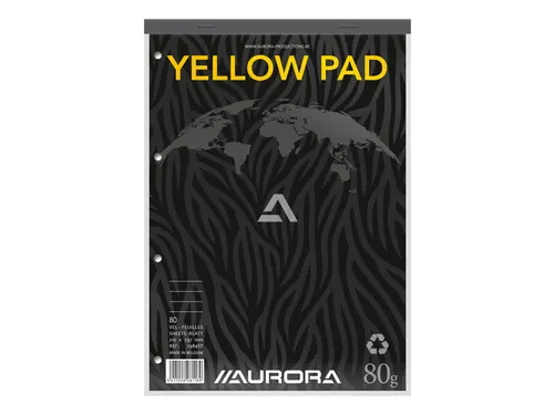 Cursusblok Aurora A4 lijn 4-gaats 160 pagina's 80gr geel