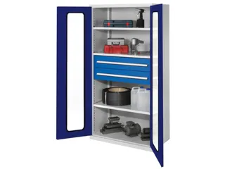 Materiaalkast Vensterdeuren 1950x1000x600mm 3legborden 2laden Ral5010 - 1