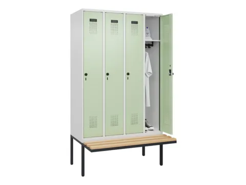 locker met bank,HxBxD 2120x1200x815mm,4vak,vak B 300mm,draaigrendel