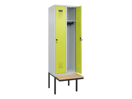 locker met bank,HxBxD 2120x600x815mm,2vak,vak B 300mm,draaigrendel
