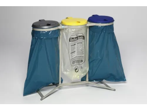Afvalverzamelaar 120 Liter 3Voudig Staander Deksel Geel/blauw/zilver