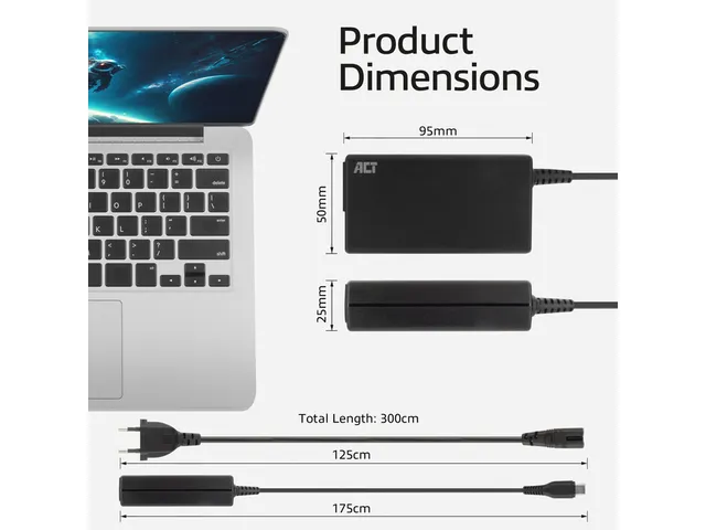 USB-C laptoplader met Power Delivery profielen 65W 3m