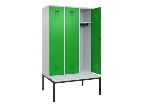 locker met bank,HxBxD 2120x1200x815mm,3vak,vak B 400mm,cilinderslot