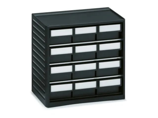 ESD-assortimentskast,HxBxD 290x310x180mm,12lade(n),laden zwart