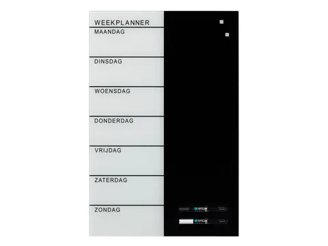 Glasmagneetbord Naga 40x60cm weekplanner NL zwart/wit