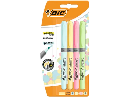 Markeerstift Bic grip pastel assorti blister à 4 stuks