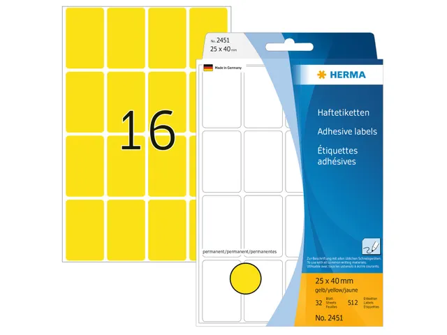 HERMA 2451 Universele etiketten 25x40mm Geel 512 stuks