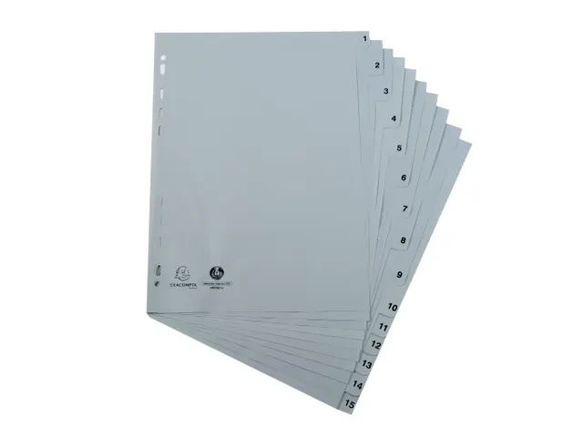 Bedrukte tabbladen numeriek wit PP 15-delig 1-15 A4 11-gaats