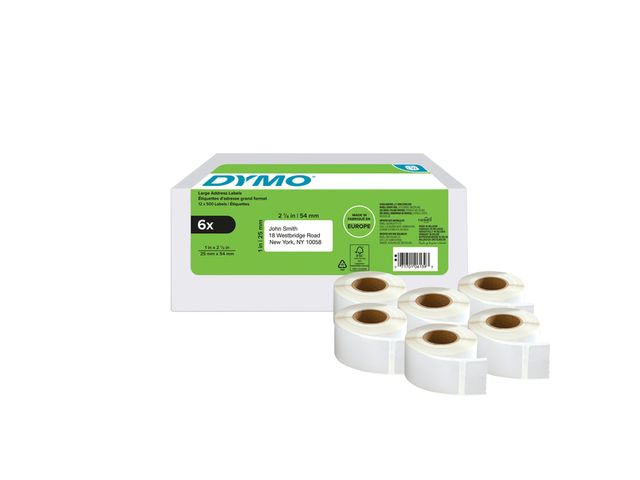 Etiket Dymo 2177564 labelwriter 25mmx54mm adres wit 6x500stuks | DymoEtiket.nl