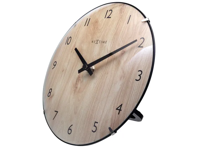 Horloge murale/de table mini NeXtime Ø20cm verre bombé bois clair